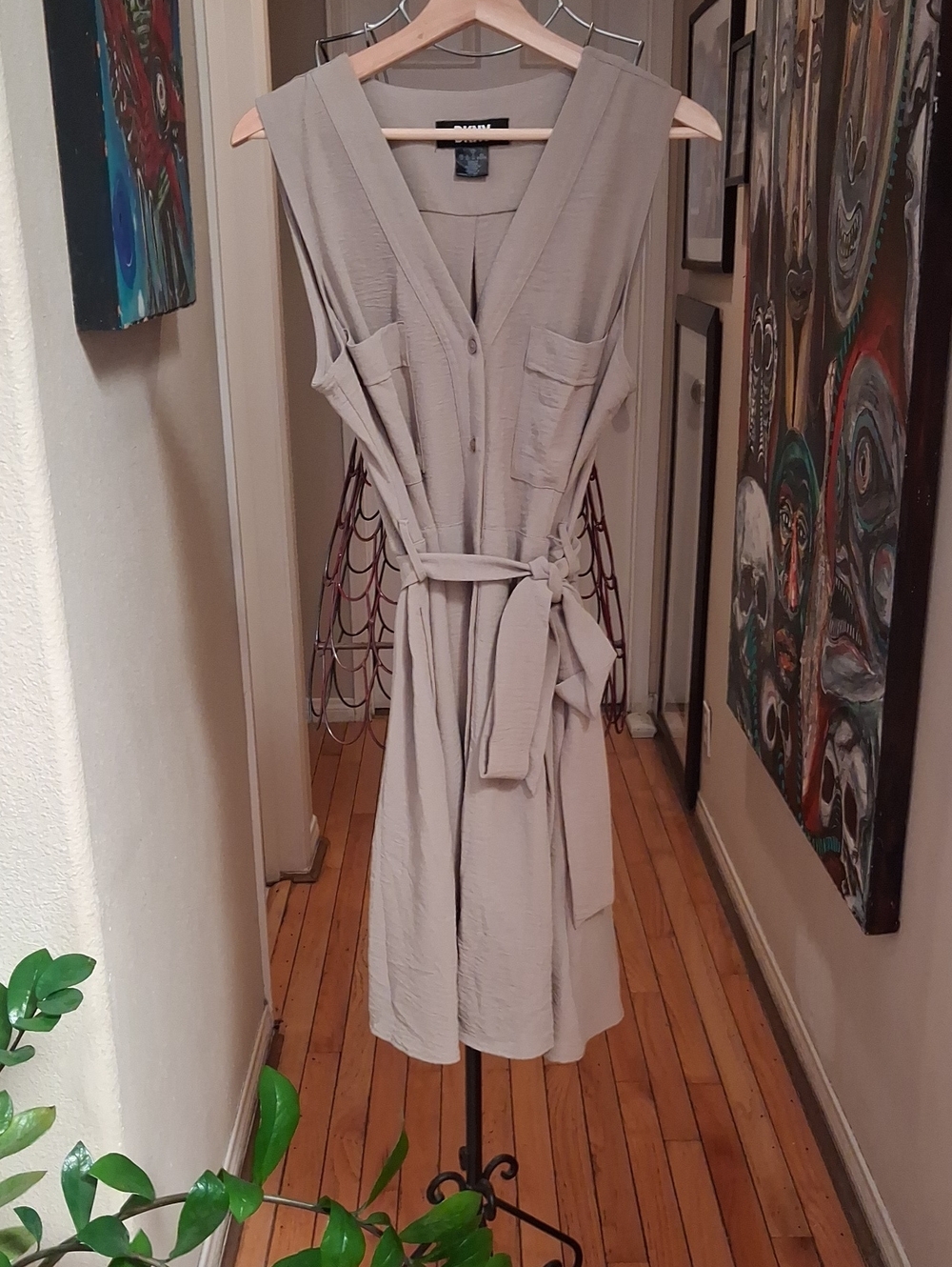 Dkny Sleeveless Button-Front Belted Midi Dress in Taupe